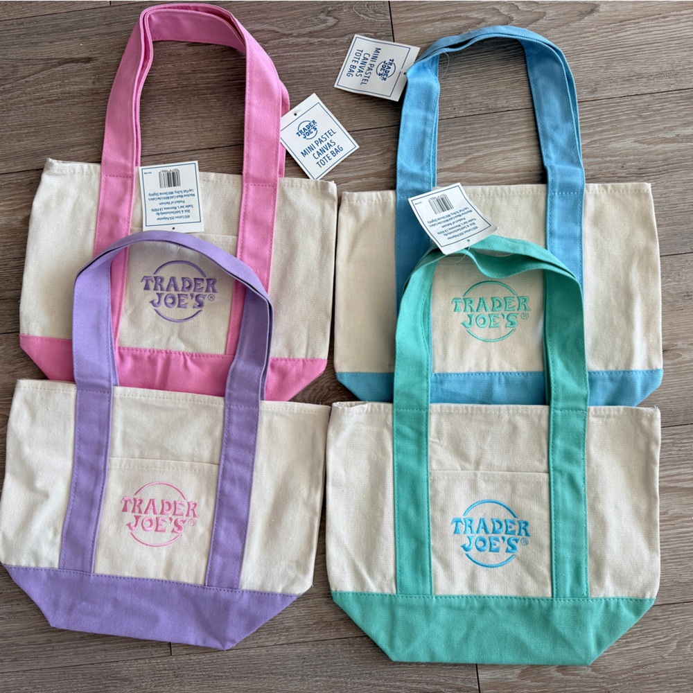Trader Joe's Canvas Tote Bag - Pastel Color Block (Set of 4) NWT
